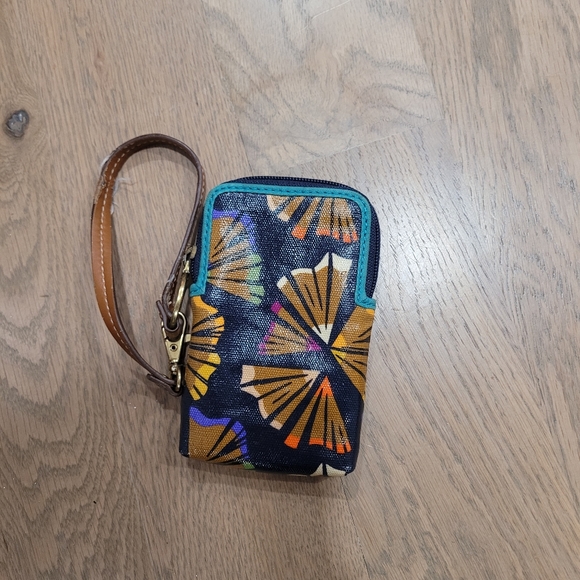 Fossil Wristlet Wallet Coated Canvas Credit Card Holder Multi Color Design - Picture 2 of 5